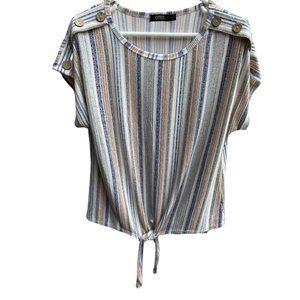 CURE Multi Color Striped Shirt - Tie Bottom - Button Accent
